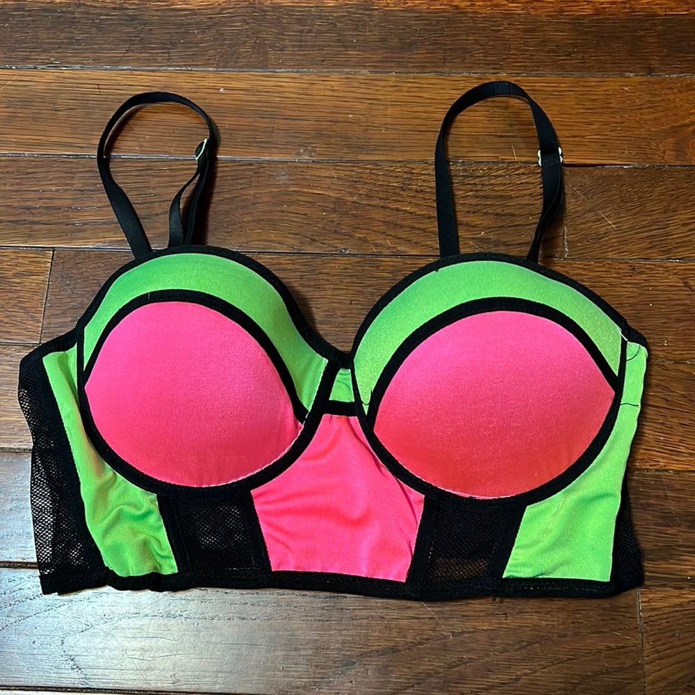 Black/Pink/Neon Green dance bra